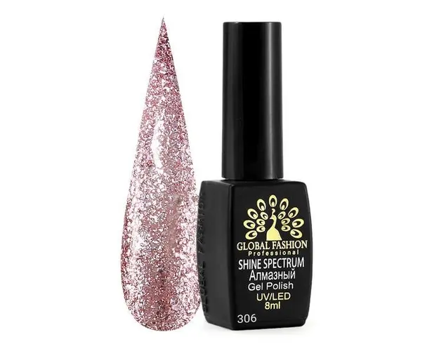 Oja semipermanenta, Global Fashion, Shine Spectrum, 8 ml, Roz 306
