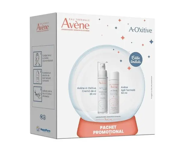 Pachet Crema de zi hidratanta cu efect de netezire A-OXitive, 30 ml + Apa termala spray, 50 ml, Avene, 80 ml