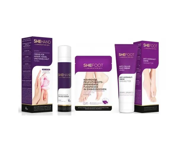 Pachet ingrijire, Crema maini 50 ml+Spuma maini 100 ml + Sosete regenerante 1 set + Crema anti-calus 75 ml, SheCosmetics