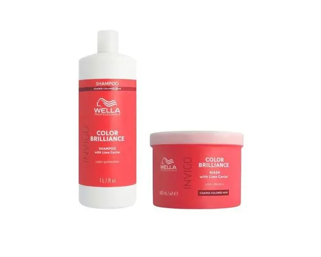 Pachet pentru Par Vopsit, Fir Gros - Wella Professionals Invigo Color Brilliance Vibrant Color: Sampon 1000 ml + Masca Coarse Hair 500 ml
