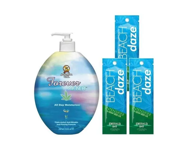 Pachet pentru plaja, Australian Gold, Forever After Sun Lotiune 650ml + Beach Daze Intensificator Bronz 15ml