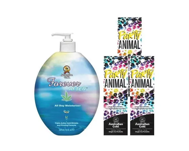 Pachet pentru plaja, Australian Gold, Forever After Sun Lotiune 650ml + Party Animal Intensificator Bronz 15ml