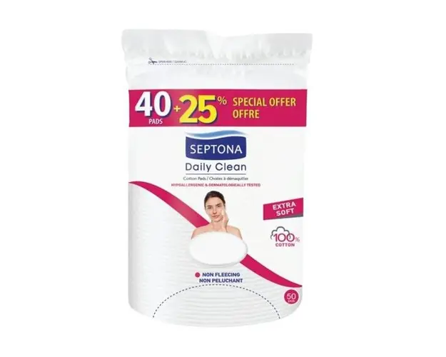 Pachet Promo Dischete Demachiante Ovale din Bumbac - Septona Daily Clean Cotton Pads, 40 buc + 10 buc