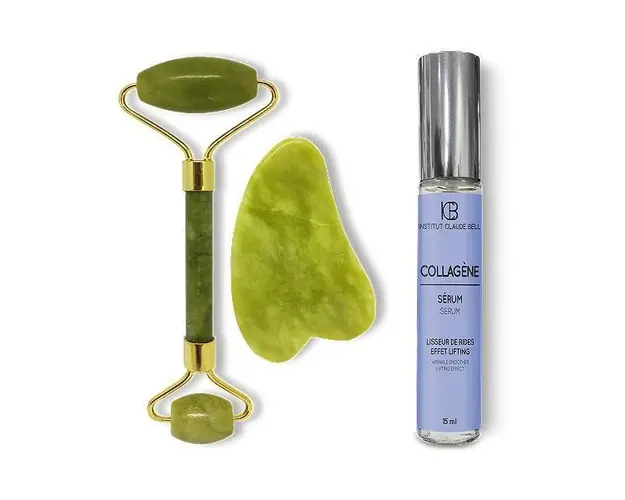 Pachet Promo Rola de Jad si Gua Sha Masaj si Serum Collagene Efect Anti-rid 15ml, Institut Claude Bell