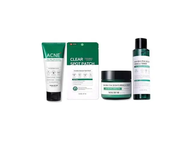 Set ten acneic cu AHA, BHA si PHA 30 Days Miracle, Toner 50 ml + Spuma curatare 100 ml + Crema 60 ml + Plasturi 18 buc, SOME BY MI