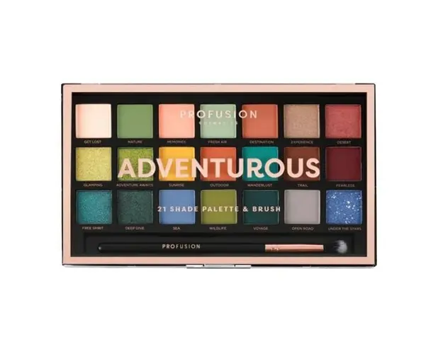 Paleta Farduri, 21 Nuante si 1 Pensula - Profusion Cosmetics Adventurous, 245 g