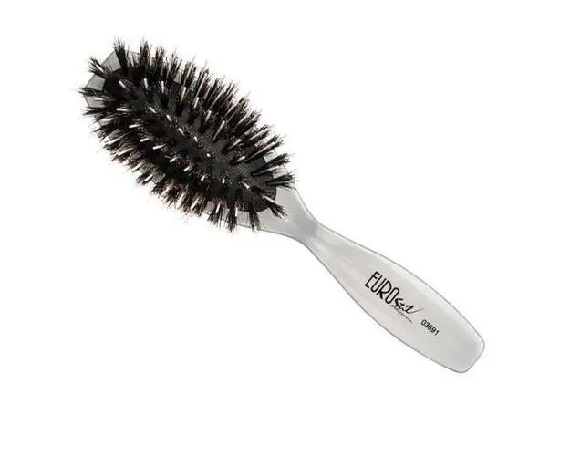 Perie de par pentru extensii, ovala si mica Silver Eurostil, par natural + nailon, 1 buc