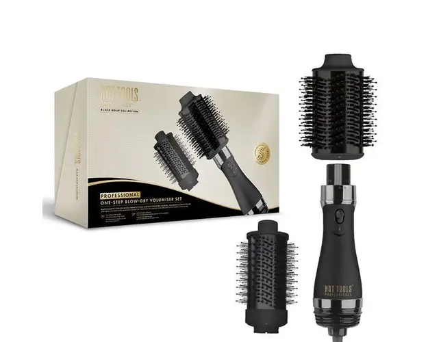 Perie electrica fixa multifunctionala Hot Tools One-Step Blow Dry Volumiser Set, Pro Artist Black Gold collection, 2 capete HTDR1100BGUKE