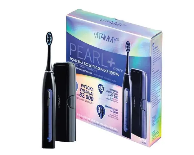Periuta de dinti electrica VITAMMY Pearl+ Noire, 82000 vibratii/min, 3 moduri de periaj, 2 capete incluse, Negru