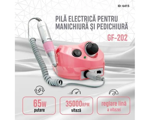Pila electrica pentru manichiura si pedichiura Global Fashion GF-202, 35000 rpm, 65 watt