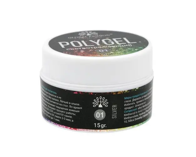Polygel constructie unghii cu sclipici reflectorizant Disco Polygel 01, 15g