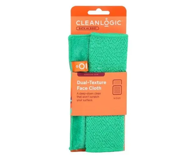 Prosop Exfoliant pentru Tenul Sensibil, cu Doua Texturi - Cleanlogic Bath &amp; Body Dual-Texture Face Cloth, 1 buc
