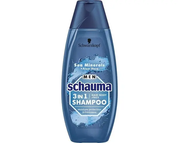 Sampon 3 in 1 pentru Barbati, cu Minerale Marine si Aloe Vera - Schwarzkopf Schauma Men 3 in 1 Hair-Body-Face Shampoo, 400 ml