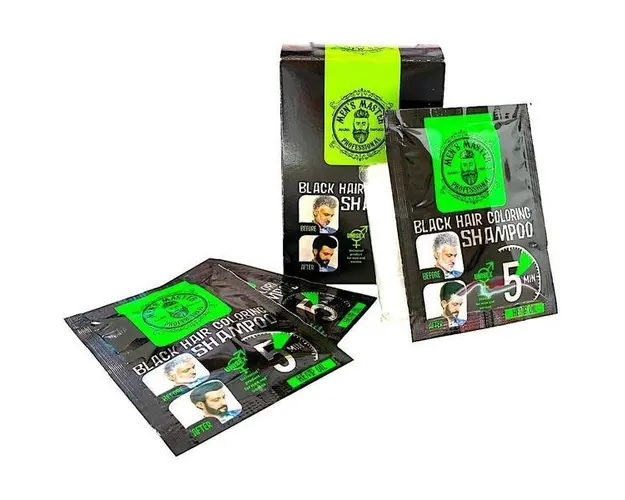 Sampon Colorant Unisex pentru Par si Barba Men&#039;s Master Professional - Negru, 5 pachete x 25ml