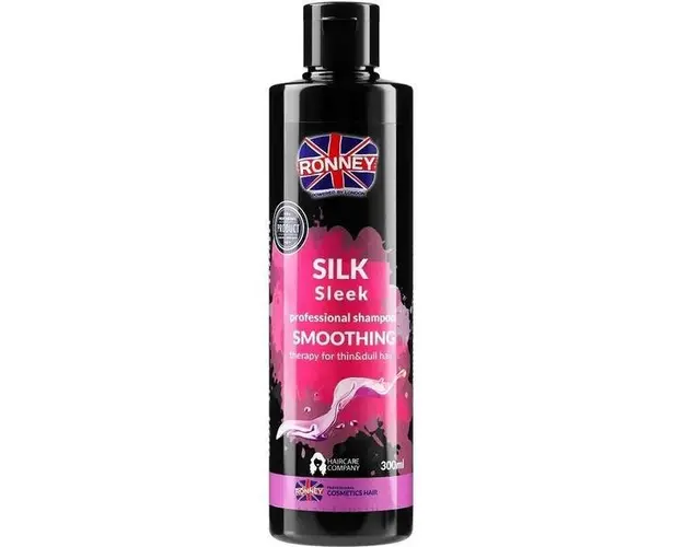Sampon hranitor cu proteine din matase Silk Sleek Ronney, pentru par uscat si subtire 300 ml