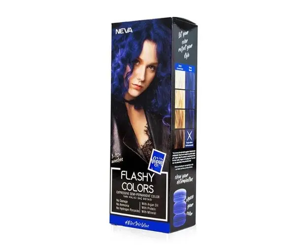 Vopsea Semi-Permanenta 100% Vegana - Neva Flashy Colors Electric Blue, nuanta Albastru Intens, 100 ml
