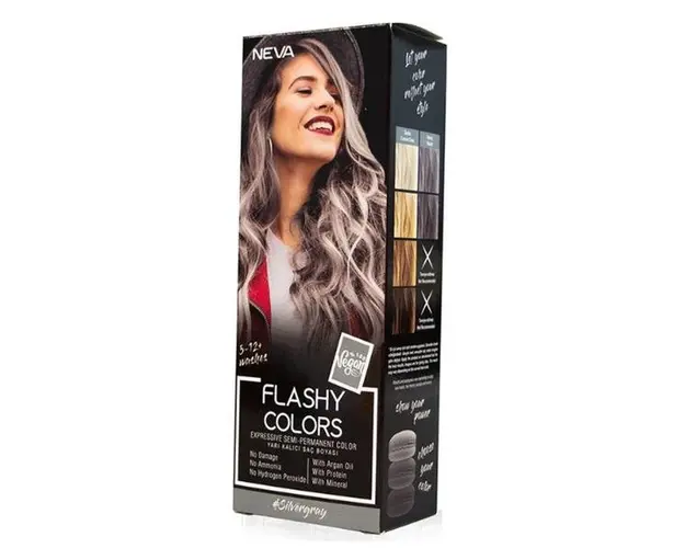 Vopsea Semi-Permanenta 100% Vegana - Neva Flashy Colors Silver Gray, nuanta Gri Argintiu, 100 ml