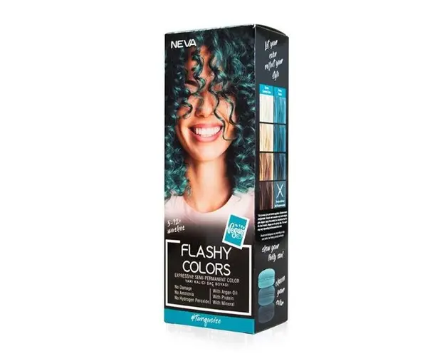 Vopsea Semi-Permanenta 100% Vegana - Neva Flashy Colors Turquoise, nuanta Turcoaz, 100 ml