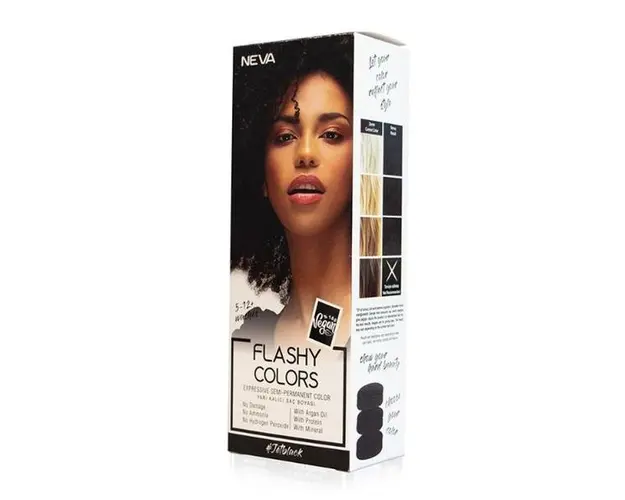Vopsea Semi-Permanenta 100% Vegana - Neva Flashy Colors Jet Black, nuanta Negru Intens, 100 ml