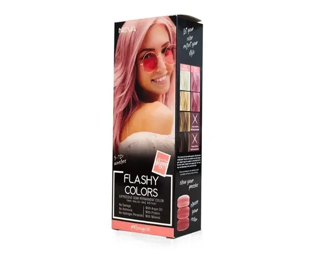 Vopsea Semi-Permanenta 100% Vegana - Neva Flashy Colors Rose Gold, nuanta Roz Auriu, 100 ml