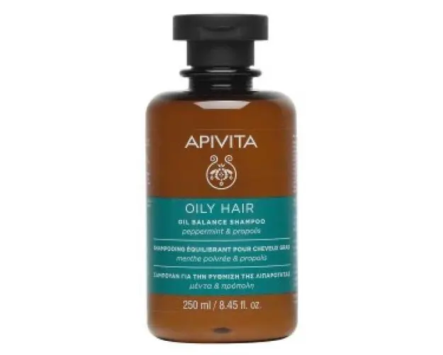 Sampon Oil Balance pentru par gras cu Peppermint si Propolis, APIVITA, 250 ml