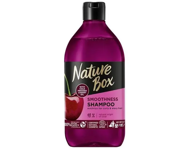 Sampon pentru Netezirea Parului Rebel - Nature Box Smoothness Shampoo with Cold Pressed Cherry Oil, 385 ml
