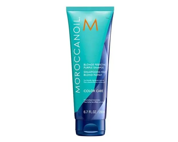 Sampon pentru Par Blond, Decolorat sau Alb/Grizonat - Moroccanoil Blonde Perfecting Purple Shampoo, 200 ml