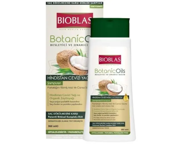 Sampon pentru par Botanics Oils Coconut, Bioblas, pentru par tern si lipsit de vitalitate, 360 ml