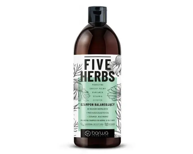 Sampon reechilibrant, par normal si gras, pe baza de 5 plante Five Herbs, Barwa Cosmetics, 480 ml