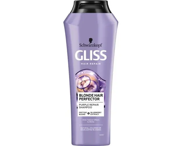 Sampon Reparator Nuantator pentru Par Blond - Schwarzkopf Gliss Hair Repair Blond Hair Perfector Purple Repair Shampoo, 250 ml