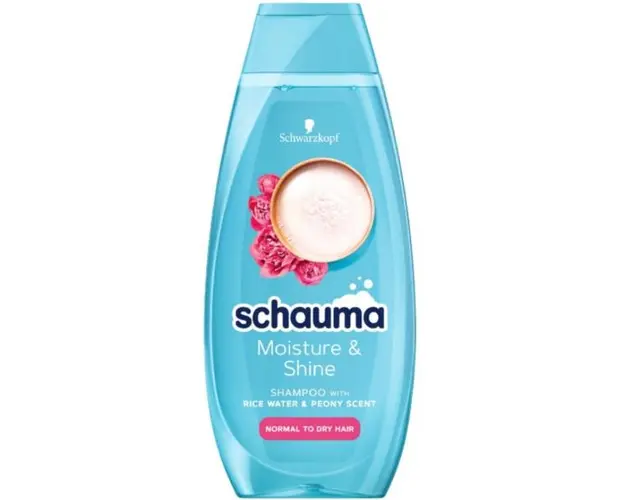 Sampon cu Extract de Apa de Orez si Bujori pentru Par Normal si Uscat - Schauma Moisture &amp; Shine Shampoo with Rice Water &amp; Peony Scent, 400 ml