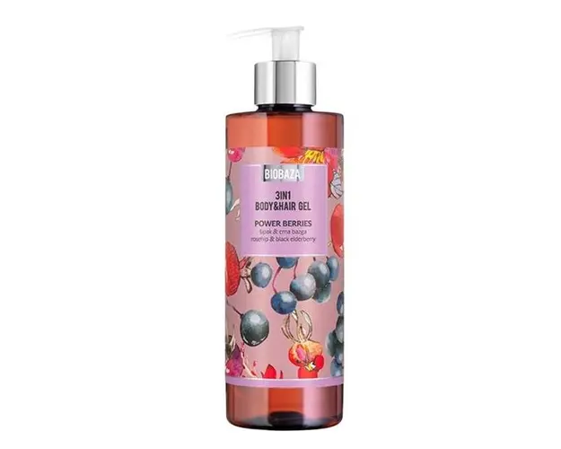 Sampon si Gel de Dus cu Extract de Macese si Fructe de Soc Negru - Biobaza 3in1 Body&amp;Hair Gel Power Berries, 400 ml