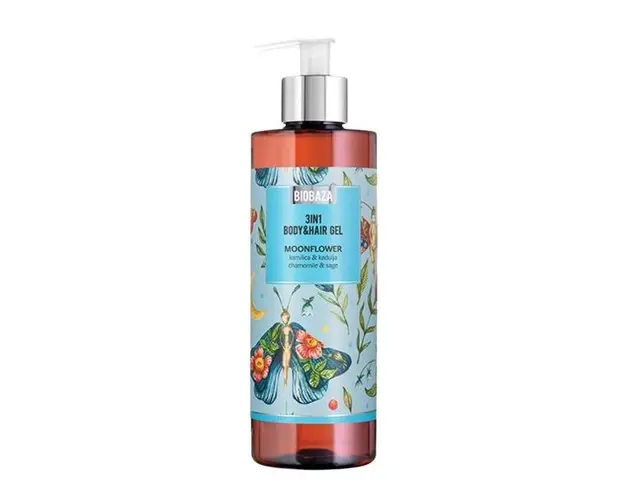Sampon si Gel de Dus cu Extract de Musetel si Salvie - Biobaza 3in1 Body&amp;Hair Gel Moonflower 400 ml