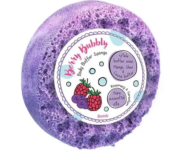 Sapun cu burete pentru masaj Berry Bubbly, Bomb Cosmetics, 200 g