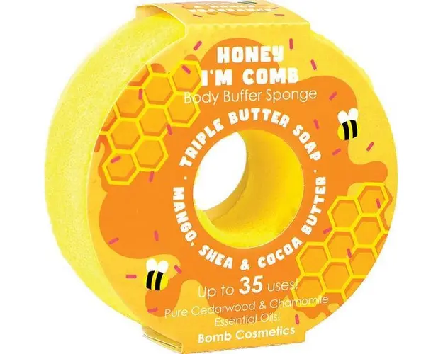 Sapun exfoliant cu burete Honey I&#039;m Comb Donut Body Bufffer, Bomb Cosmetics, 200 g