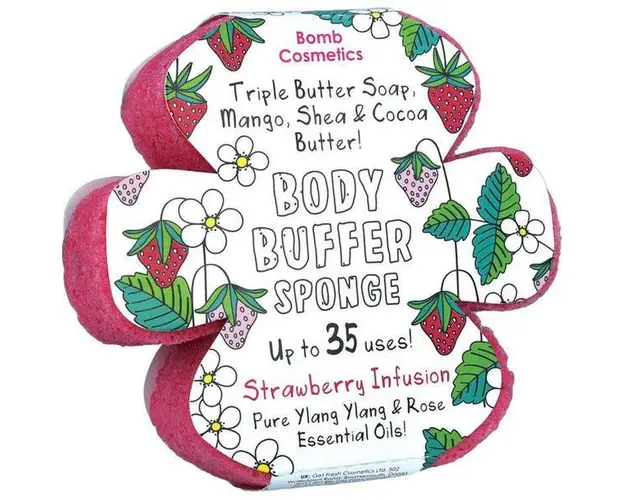 Sapun exfoliant cu burete Strawberry Infusion Body Buffer, Bomb Cosmetics, 200 g