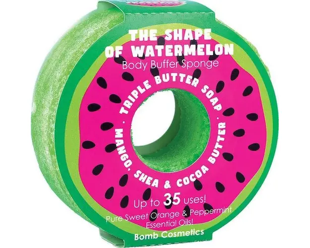 Sapun exfoliant cu burete The Shape of Watermelon Donut Body, Bomb Cosmetics, 200 g