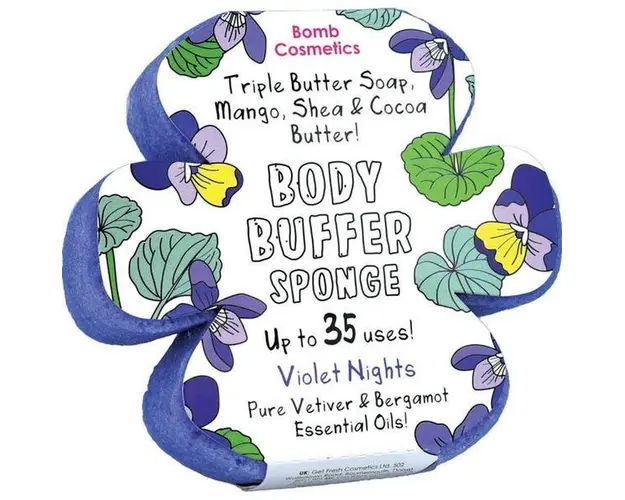 Sapun exfoliant cu burete Violet Nights Body Buffer, Bomb Cosmetics, 200 g