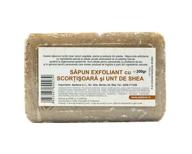 Sapun Exfoliant cu Scortisoara si Unt de Shea Apidava, 200 g