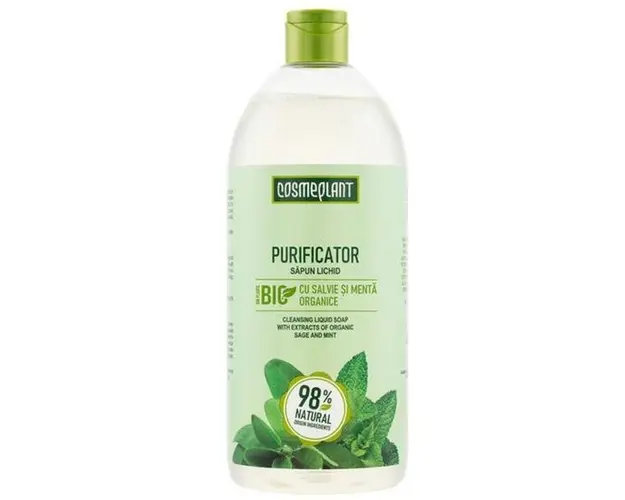 Sapun lichid Purificator cu extracte de salvie si menta organice, 1000 ml