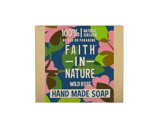 Sapun Natural Solid cu Trandafir Salbatic - Faith in Nature Hand Made Soap Wild Rose, 100 g