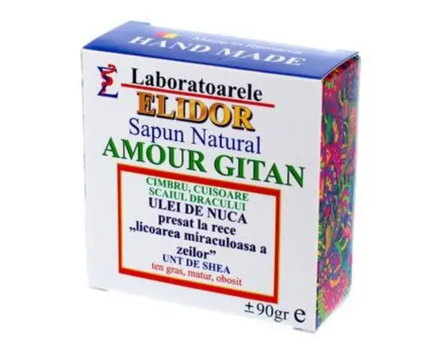 Sapun Solid exfoliant Ulei de nuca presat la rece, extract de cimbru, extract de cuisoare, extract de scaiul dracului Gitan Elidor, 90 g