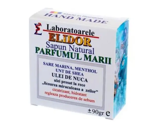Sapun Solid hidratant si cicatrizant cu ulei nuca, sare marina si unt Shea Parfumul Marii Elidor, 90 g