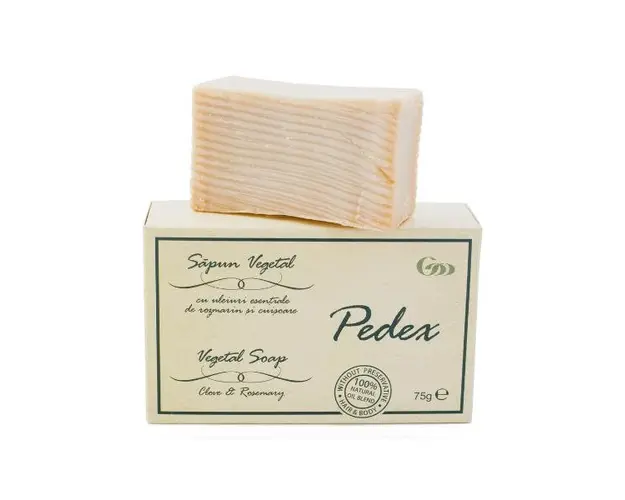 Sapun Vegetal cu Uleiuri Esentiale de Rozmarin si Cuisoare Pedex Herbagen, 75g