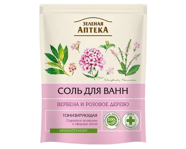 Sare de Baie Tonifianta cu Uleiuri de Verbina si Lemn de Trandafir Zelenaya Apteka, 500g