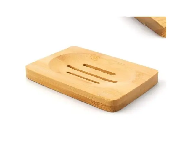 Savoniera lemn bambus, anti derapanta, drenaj apa, 11.8 cm x 8 cm x 1.2 cm