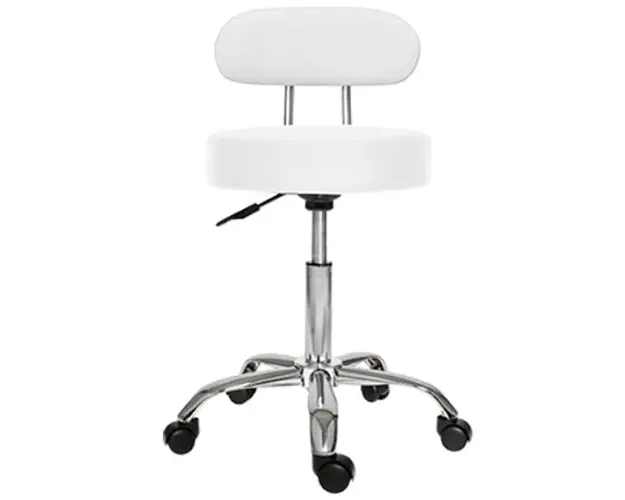 Scaun salon cu spatar Alb, Taburet rotativ pe roti