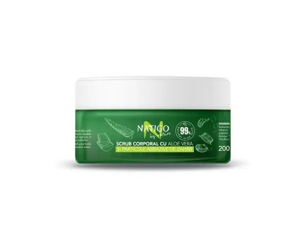 Scrub corporal Natigo By Nature cu zahar si aloe vera Aloe Line 99% natural ingredients, 200g