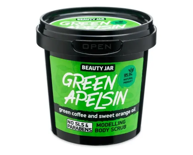 Scrub Modelator pentru Corp cu Cafea Verde si Ulei de Portocala Grean Apelsin Beauty Jar, 200 g