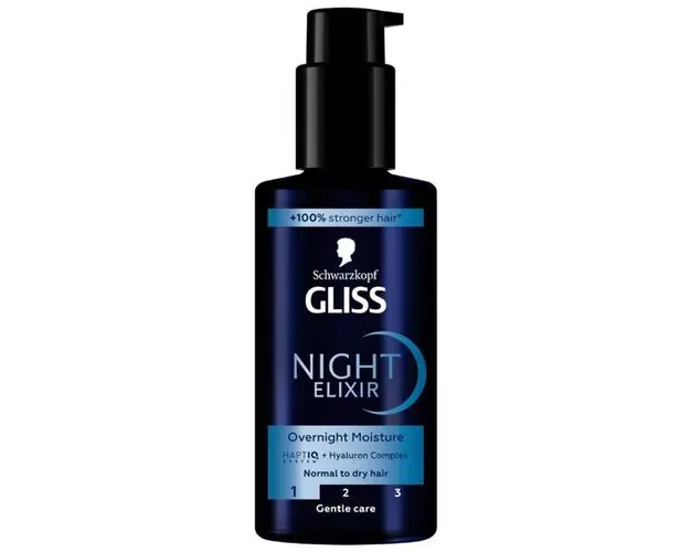 Ser Hidratant pentru Parul Normal si Uscat - Schwarzkopf Gliss Night Elixir Overnight Moisture, Gentle Care, 100 ml